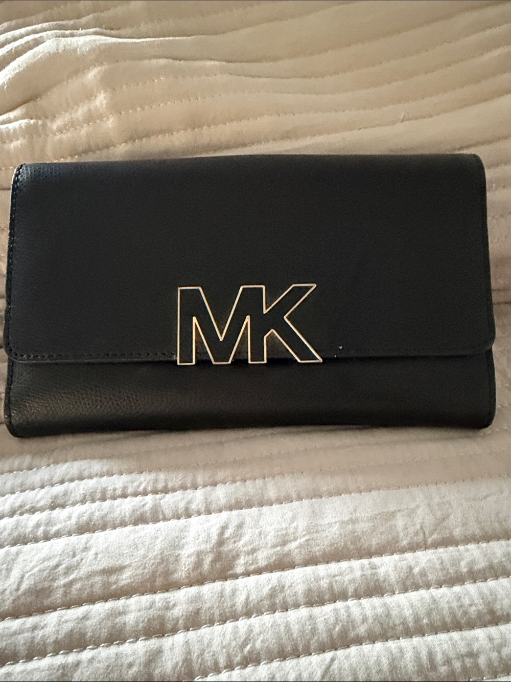 Michael Kors Black Leather MK Logo Flap Wallet